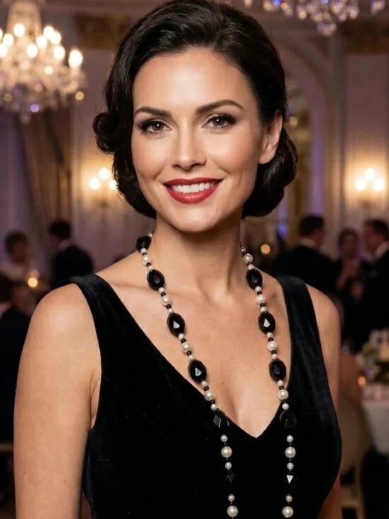 Opera Length Black & White Beaded Necklace - Picture 3 of 6